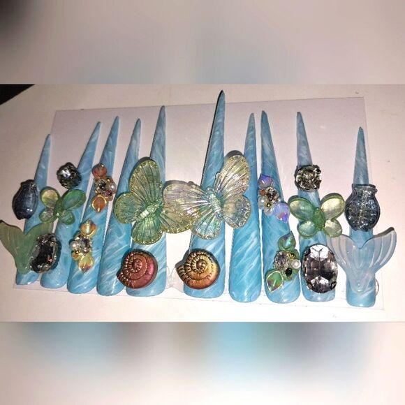 Hand crafted custom luminous 10pc XL stiletto acrylic press on nails sz medium - Picture 7 of 11